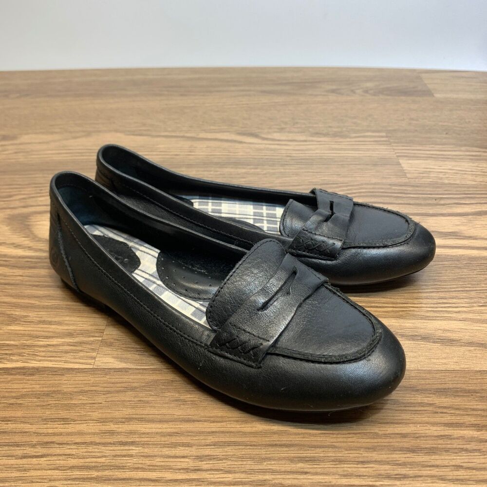 Born Stellar Black Leather Penny Loafers Comfort Womens Size 6 36.5 Slip On